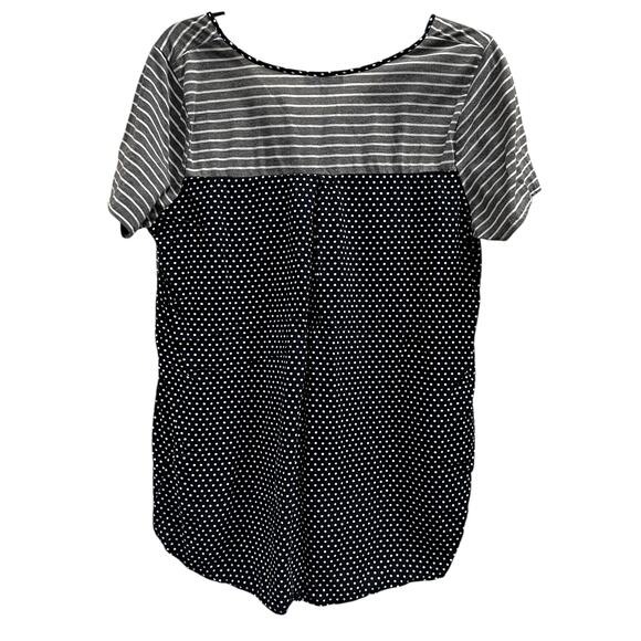 MARKET & SPRUCE Blue polka dot grey strip high low mix media coastal casual sz L - Picture 3 of 7
